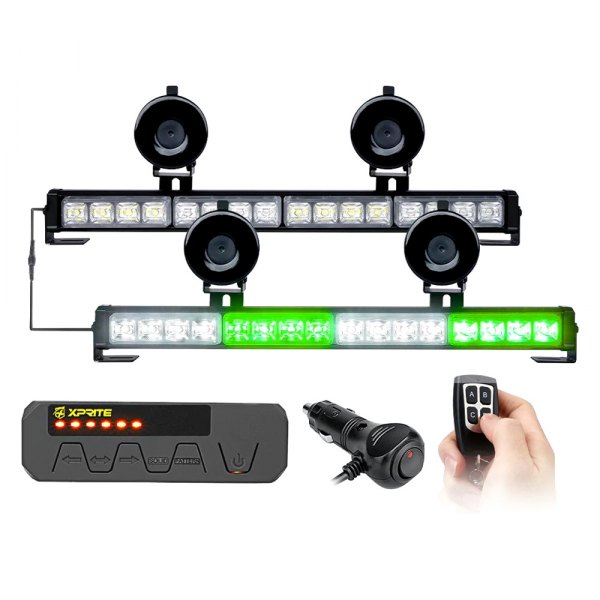 Xprite® - Contract G2 Series 17.1" 32-LED White/Green Bolt-On/Suction Cup Mount Traffic Advisor Light Bar