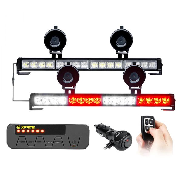 Xprite® - Contract G2 Series 17.1" 32-LED White/Red Bolt-On/Suction Cup Mount Traffic Advisor Light Bar