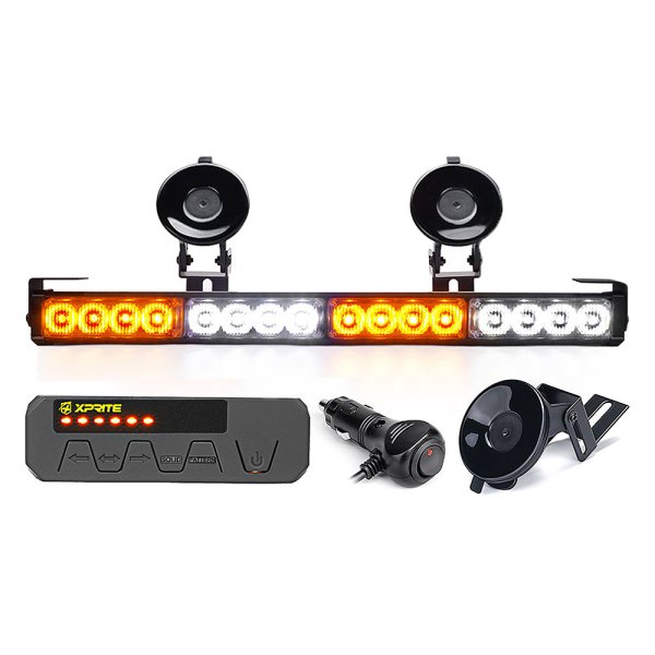 Xprite® - Contract Series 32-LED White/Amber Bolt-On/Suction Cup Mount Traffic Advisor Light Bar