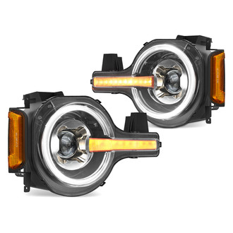 Xprite® - Driver and Passenger Side Black Projector LED Headlights with Sequential Turn Signal and White Halo