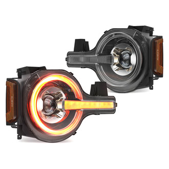 Xprite® - Driver and Passenger Side Black Projector LED Headlights with Sequential Turn Signal and Amber Halo