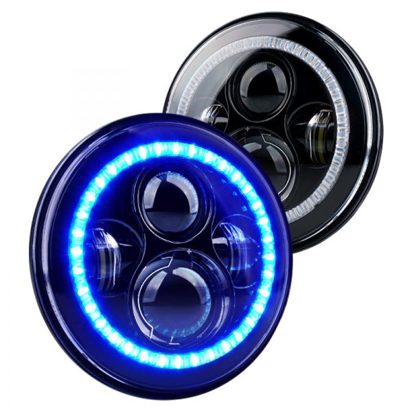 Xprite® - 7" Round Black Projector LED Headlights With Switchback Halo