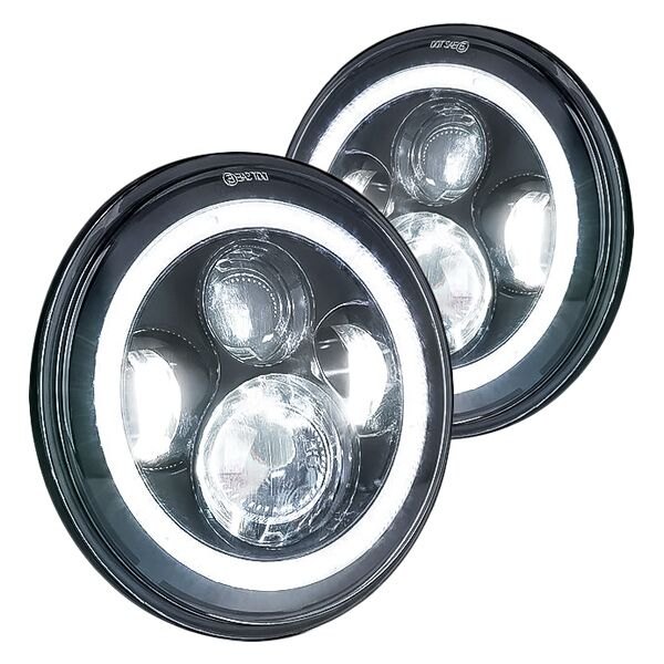 Xprite® - 7" Round Black Halo Projector LED Headlights With RGB-W Halo