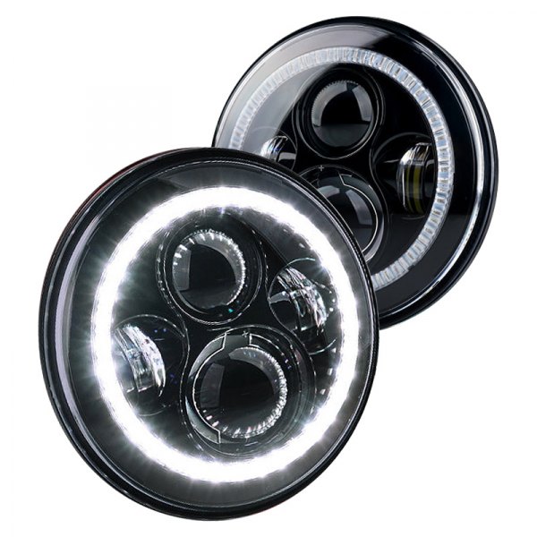 Xprite® - 7" Round Black Projector LED Headlights With Switchback Halo