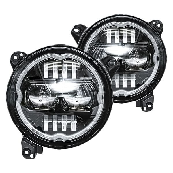 Xprite® - Dark Bat 9" Round Black Halo Projector LED Headlights With DRL