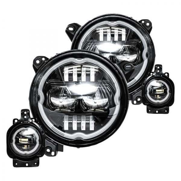 Xprite® - Dark Bat 9" Round Black Halo Projector LED Headlights and Fog Lights With RGB-W Halo