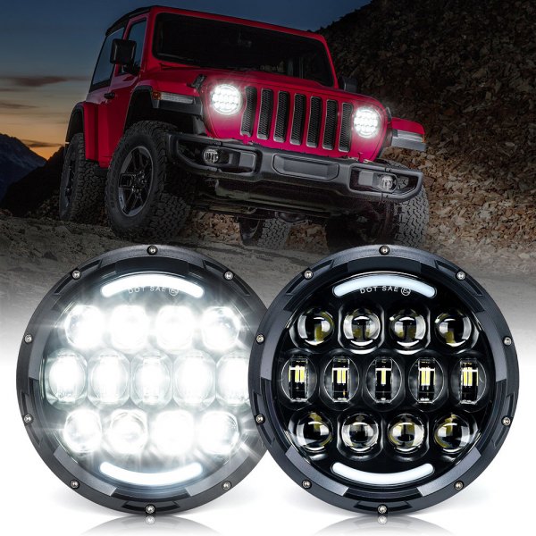 Xprite® - 7" Round Black Projector LED Headlights With Switchback DRL