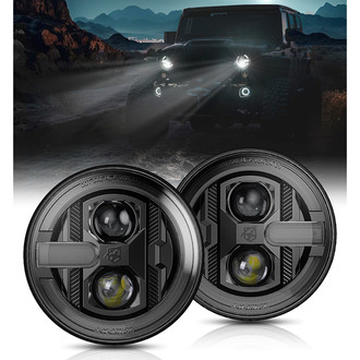 Xprite® JL-HL-R7IN-G15 - 7" Round Black Halo Projector LED Headlights With Switchback DRL