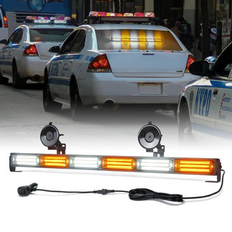 Xprite® - Controller COB LED 6 Series 26" 6 Modules White/Amber Bolt-On/Suction Cup Mount Traffic Advisor Strobe Light Bar