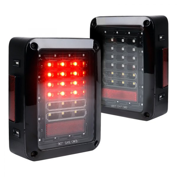 Xprite® - Bold Series Black LED Tail Lights, Jeep Wrangler