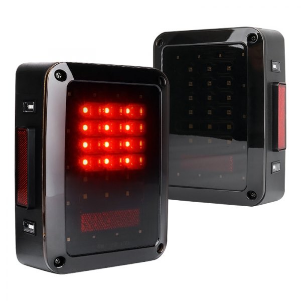 Xprite® - Bold Series Black/Smoke LED Tail Lights, Jeep Wrangler