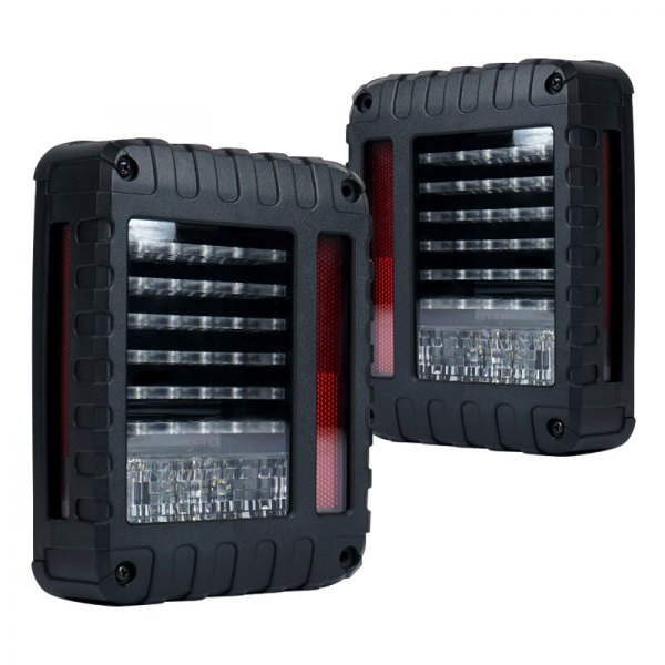 Xprite® - Defender Series Black LED Tail Lights, Jeep Wrangler