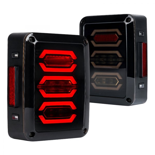 Xprite® - Diamond Series G3 Black/Smoke Fiber Optic LED Tail Lights, Jeep Wrangler