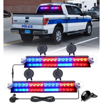 Xprite® - 18" 16-LED Red/Blue Suction Cup Mount Windshield Dash Strobe Light