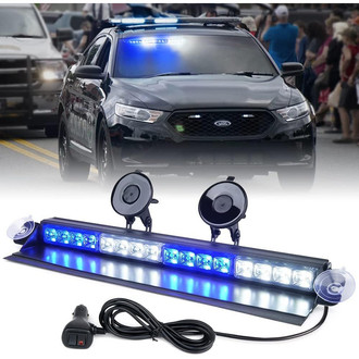 Xprite® - 18" 16-LED White/Blue Suction Cup Mount Windshield Dash Strobe Light