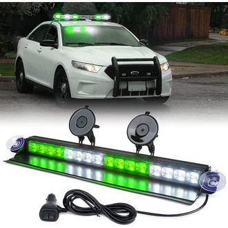 Xprite® - 18" 16-LED White/Green Suction Cup Mount Windshield Dash Strobe Light