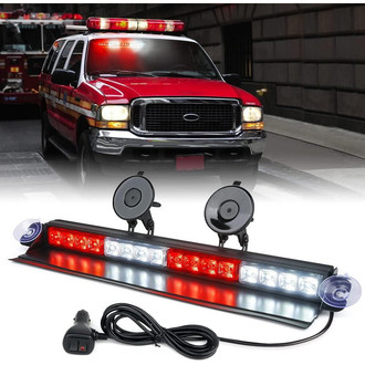 Xprite® - 18" 16-LED White/Red Suction Cup Mount Windshield Dash Strobe Light