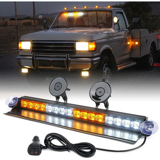 Xprite® - 18" 16-LED White/Amber Suction Cup Mount Windshield Dash Strobe Light