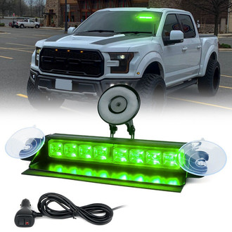 Xprite® - 8" 8-LED Green Suction Cup Mount Windshield Dash Strobe Light