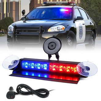 Xprite® - 8" 8-LED Red/Blue Suction Cup Mount Windshield Dash Strobe Light