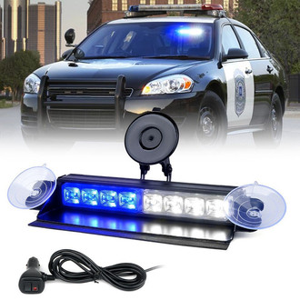 Xprite® - 8" 8-LED White/Blue Suction Cup Mount Windshield Dash Strobe Light