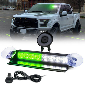 Xprite® - 8" 8-LED White/Green Suction Cup Mount Windshield Dash Strobe Light