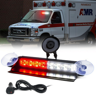Xprite® - 8" 8-LED White/Red Suction Cup Mount Windshield Dash Strobe Light