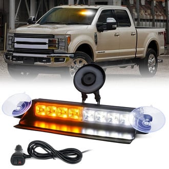 Xprite® - 8" 8-LED White/Amber Suction Cup Mount Windshield Dash Strobe Light