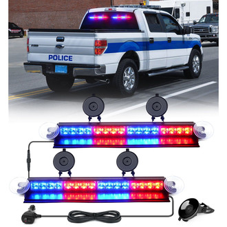 Xprite® - 18" 16-LED Red/Blue Suction Cup Mount Windshield Dash Strobe Light