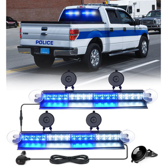 Xprite® - 18" 16-LED White/Blue Suction Cup Mount Windshield Dash Strobe Light