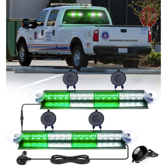 Xprite® - 18" 16-LED White/Green Suction Cup Mount Windshield Dash Strobe Light