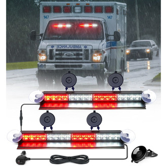 Xprite® - 18" 16-LED White/Red Suction Cup Mount Windshield Dash Strobe Light