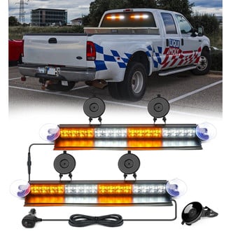 Xprite® - 18" 16-LED White/Amber Suction Cup Mount Windshield Dash Strobe Light