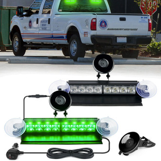 Xprite® - 8" 8-LED Green Suction Cup Mount Windshield Dash Strobe Light