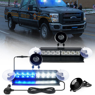 Xprite® - 8" 8-LED White/Blue Suction Cup Mount Windshield Dash Strobe Light