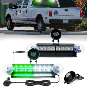 Xprite® - 8" 8-LED White/Green Suction Cup Mount Windshield Dash Strobe Light