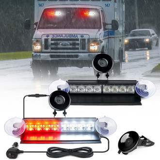 Xprite® - 8" 8-LED White/Red Suction Cup Mount Windshield Dash Strobe Light