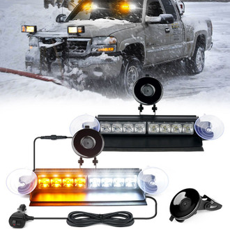 Xprite® - 8" 8-LED White/Amber Suction Cup Mount Windshield Dash Strobe Light