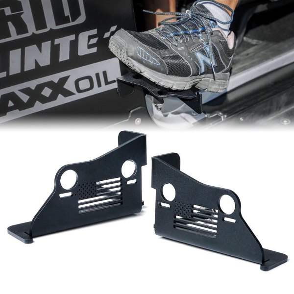 Xprite® - Black Powder Coat Steel Foot Pegs with Jeep Flag Grille