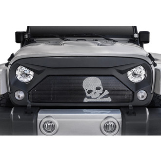 Xprite® - 1-Pc Gladiator Matte Black Mesh Main Grille with Skull Stainless Steel Mesh