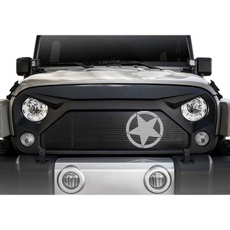 Xprite® - 1-Pc Gladiator Matte Black Mesh Main Grille with Star Stainless Steel Mesh