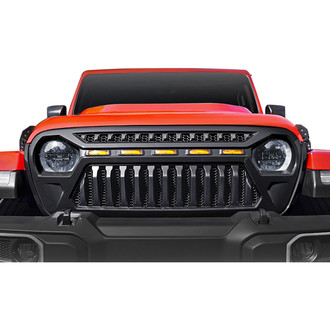 Xprite® - 1-Pc Gladiator Matte Black Main Grille with Amber LED Running Lights