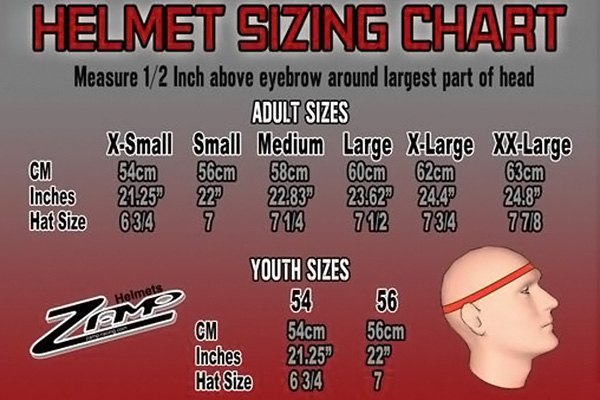 Zamp® - RZ-56 XXL Full Face Racing Helmet Size Chart