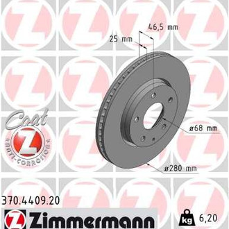 Zimmermann® 370.4409.20 - Coat-Z Vented Front Brake Rotor